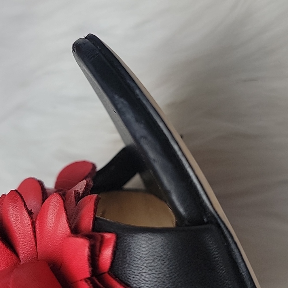 SAM EDELMAN Yaro Black Leather Red Rosette Open Toe Party Block Heel Sandals 7.5 - Picture 16 of 16